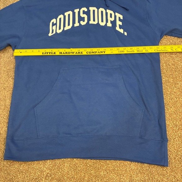 God Is Dope Hoodie Mens Large Blue Spellout Arch Pullover Sweatshirt Christian - Picture 6 of 7